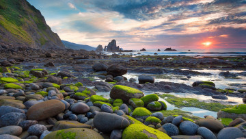 Картинка beach природа побережье море пляж камни закат