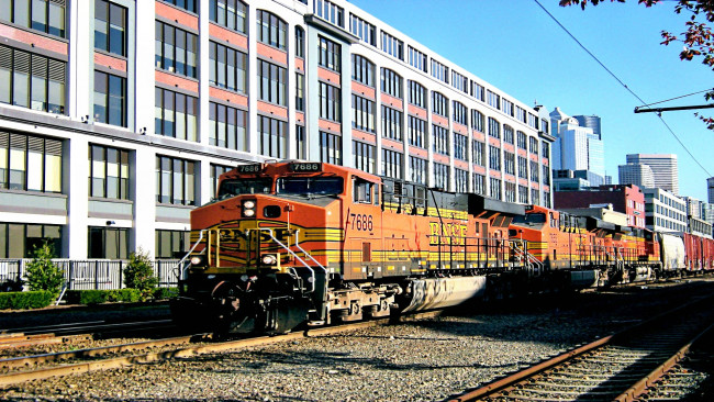 Обои картинки фото техника, поезда, грузовой, состав, железная, дорога, локомотивы, рельсы