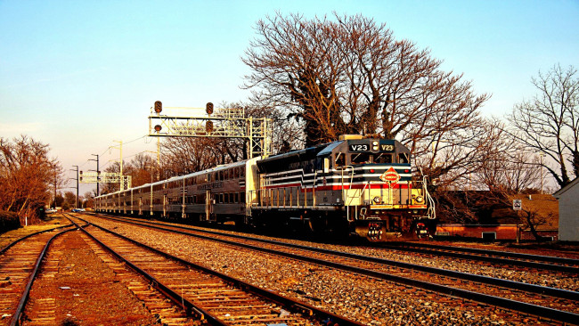 Обои картинки фото техника, поезда, вагоны, пассажирский, состав, локомотив, рельсы, железная, дорога