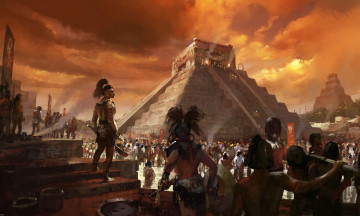 Картинка рисованные живопись пирамида воины