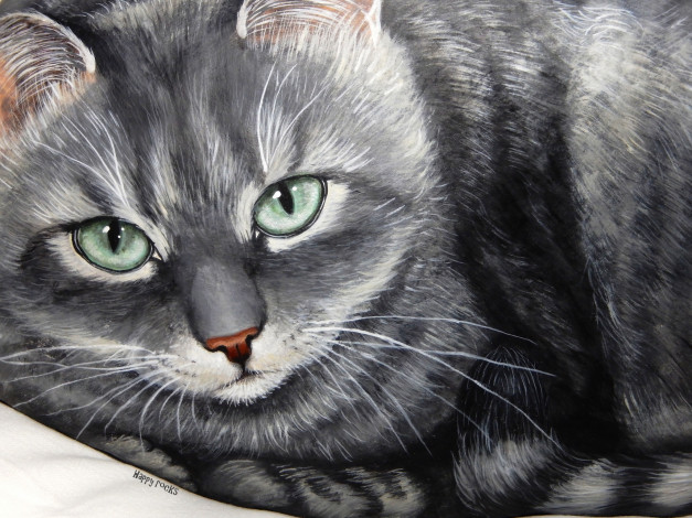 Обои картинки фото рисованные, животные,  коты, взгляд, серый, кот