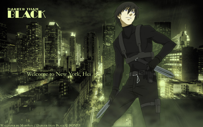 Обои картинки фото аниме, darker than black, marysan, hei, new, york, мужчина, город, ночь, здания, оружие