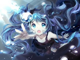 Картинка аниме vocaloid пузыри плавание девушка вокалоид hatsune miku