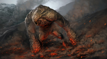 Картинка фэнтези существа фантастика lava golem монстр арт гора