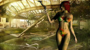 Картинка 3д+графика фантазия+ fantasy девушка взгляд фон листья
