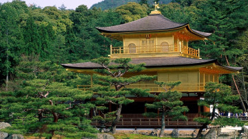 Картинка города киото+ Япония храм пагода камни лес деревья киото