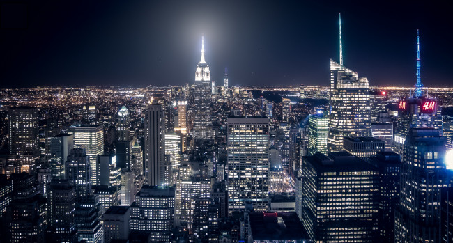 Обои картинки фото города, нью-йорк , сша, город, нью-йорк, манхэттен, рокфеллеровский, центр, ночные, огни, свет, ночь, дома