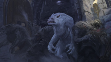 Картинка фэнтези оборотни монстры волки зима