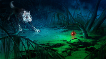 Картинка фэнтези существа волк койот болото новогодний шарик