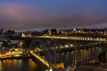 Картинка bridge+ponte+dom+lu& 237 s+i+at+night +porto++portugal города порту+ португалия простор