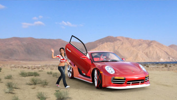 Картинка 3д+графика люди-авто мото+ people-+car+ +moto девушка фон взгляд