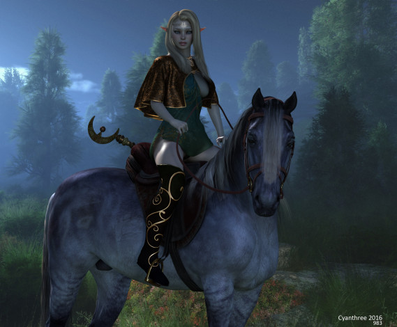 Обои картинки фото 3д графика, фантазия , fantasy, лошадь, фон, взгляд, девушка