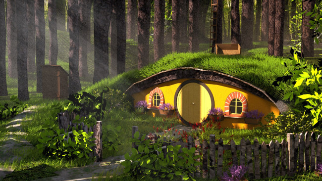Обои картинки фото 3д графика, реализм , realism, forest, hobbit, house, средиземье, домик