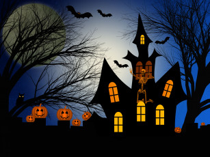 Картинка праздничные хэллоуин фон дом летучие мыши