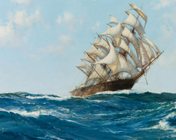 Обои картинки фото montague, dawson, рисованные, парусник, море