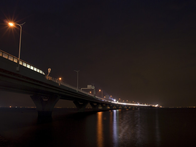 Обои картинки фото города, мосты, огни, вечер