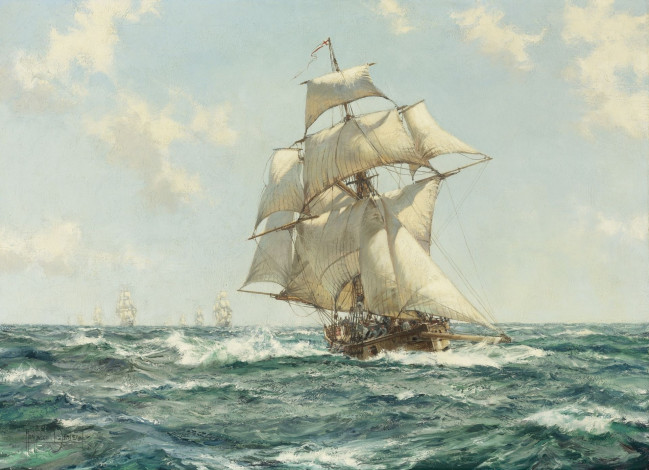 Обои картинки фото montague, dawson, рисованные, парусники, море