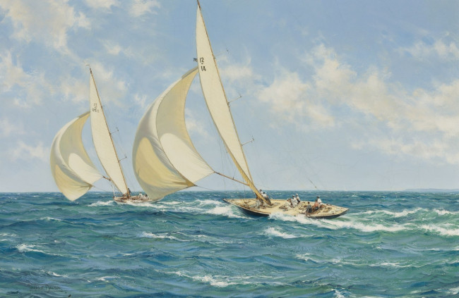 Обои картинки фото montague, dawson, рисованные, море, яхты