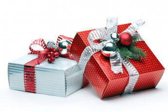Картинка праздничные подарки коробочки коробки шарики ленты банты