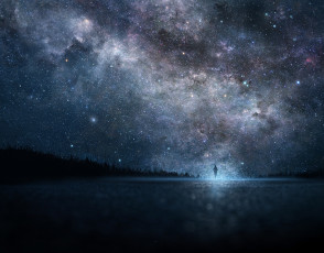Картинка фэнтези фотоарт ночь небо звезды парень iy tujiki арт