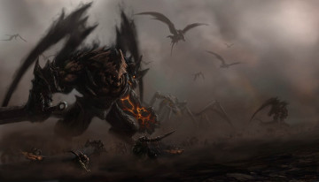 Картинка фэнтези демоны сражение поле чудовища монстры ад войско