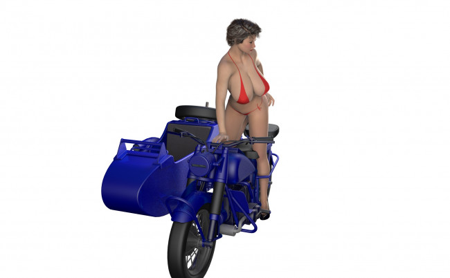 Обои картинки фото мотоциклы, 3d, девушка, фон, взгляд, мотоцикл