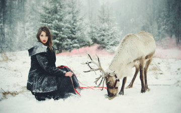 Картинка девушки -unsort+ брюнетки +шатенки зима олень девушка