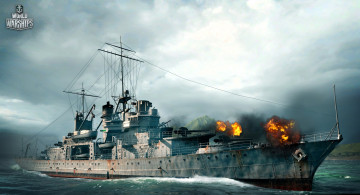 Картинка видео+игры world+of+warships корабль выстрел море