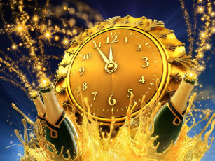 Картинка праздничные векторная графика новый год циферблат шампанское огоньки часы