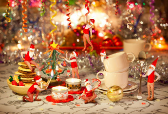 Картинка праздничные разное новый год гномы свечи украшения угощения