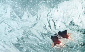 Картинка фэнтези космические корабли звездолеты станции горы снег планета звездолет