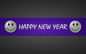 Картинка happy new year праздничные разное новый год белый смайлик надпись фиолетовый полоса