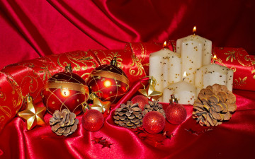 Картинка праздничные разное новый год лента шишки свечи шарики