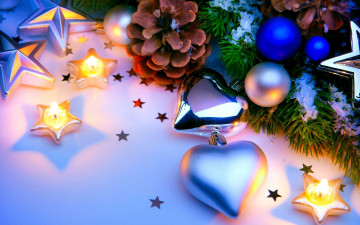 Картинка праздничные разное новый год шишка сердечко шарики свечи