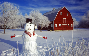 Картинка праздничные снеговики деревья дом снеговик