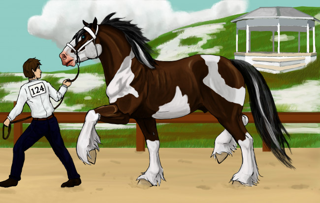 Обои картинки фото рисованное, животные,  лошади, прогулка, всадник, лошадь