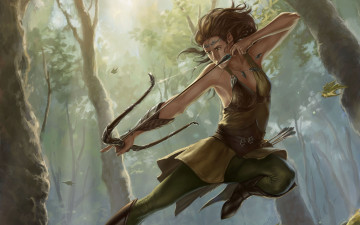 Картинка фэнтези эльфы эльф девушка лес лучник атака