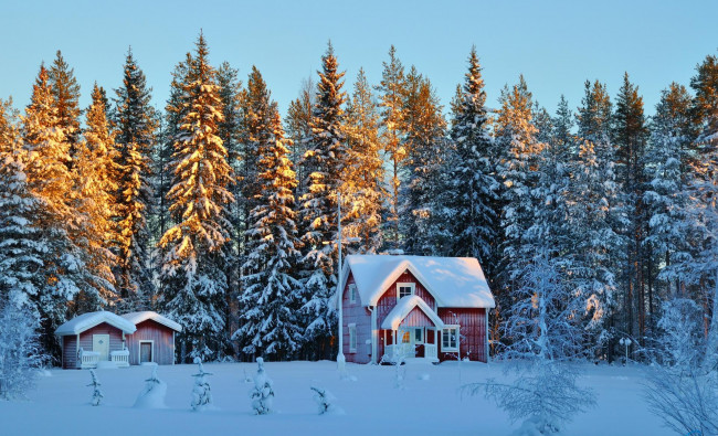 Обои картинки фото города, - здания,  дома, коттедж, строения, снег, дом, деревья, зима, лес