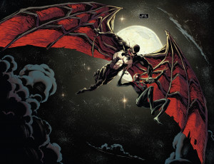 Картинка рисованное комиксы тучи луна ночь крылья веном Человек-паук небо