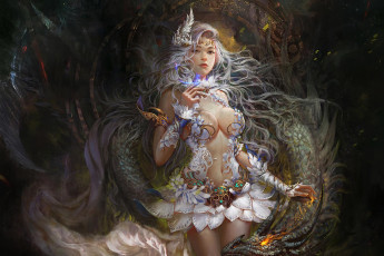 Картинка фэнтези красавицы+и+чудовища девушка рисунок дракон арт art фантастика illustration yajun li by longnv
