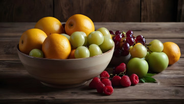 Картинка еда фрукты +ягоды апельсины сливы виноград малина