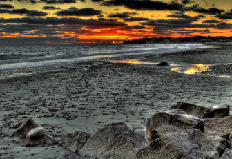 обоя sunset, природа, побережье, тучи, песок, пляж, океан