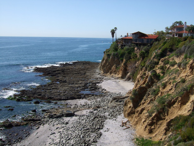 Обои картинки фото cliff, dwelling, laguna, beach, ca, природа, побережье, океан, сша, калифорния, дома, скалы, пляж