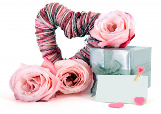 Картинка праздничные день+св +валентина +сердечки +любовь сердечки розы подарок записка