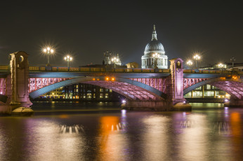 Картинка st+pauls города лондон+ великобритания собор огни мост река ночь