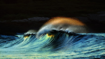 Картинка природа стихия брызги пена гребень волна ночь океан