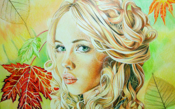 Картинка рисованные люди листья девушка лицо волосы
