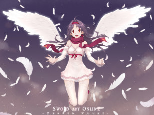 обоя аниме, sword art online, adam700403, ангел, крылья, девушка, арт, konno, yuuki, sword, art, online