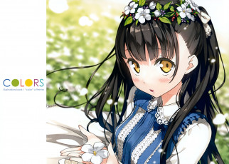 Картинка аниме kantoku+ artbook венок цветы портрет брюнетка девушка арт kantoku