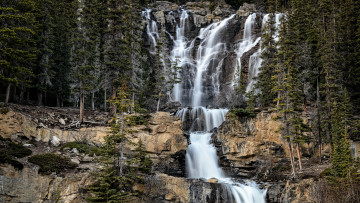 Картинка природа водопады скалы водопад река лес